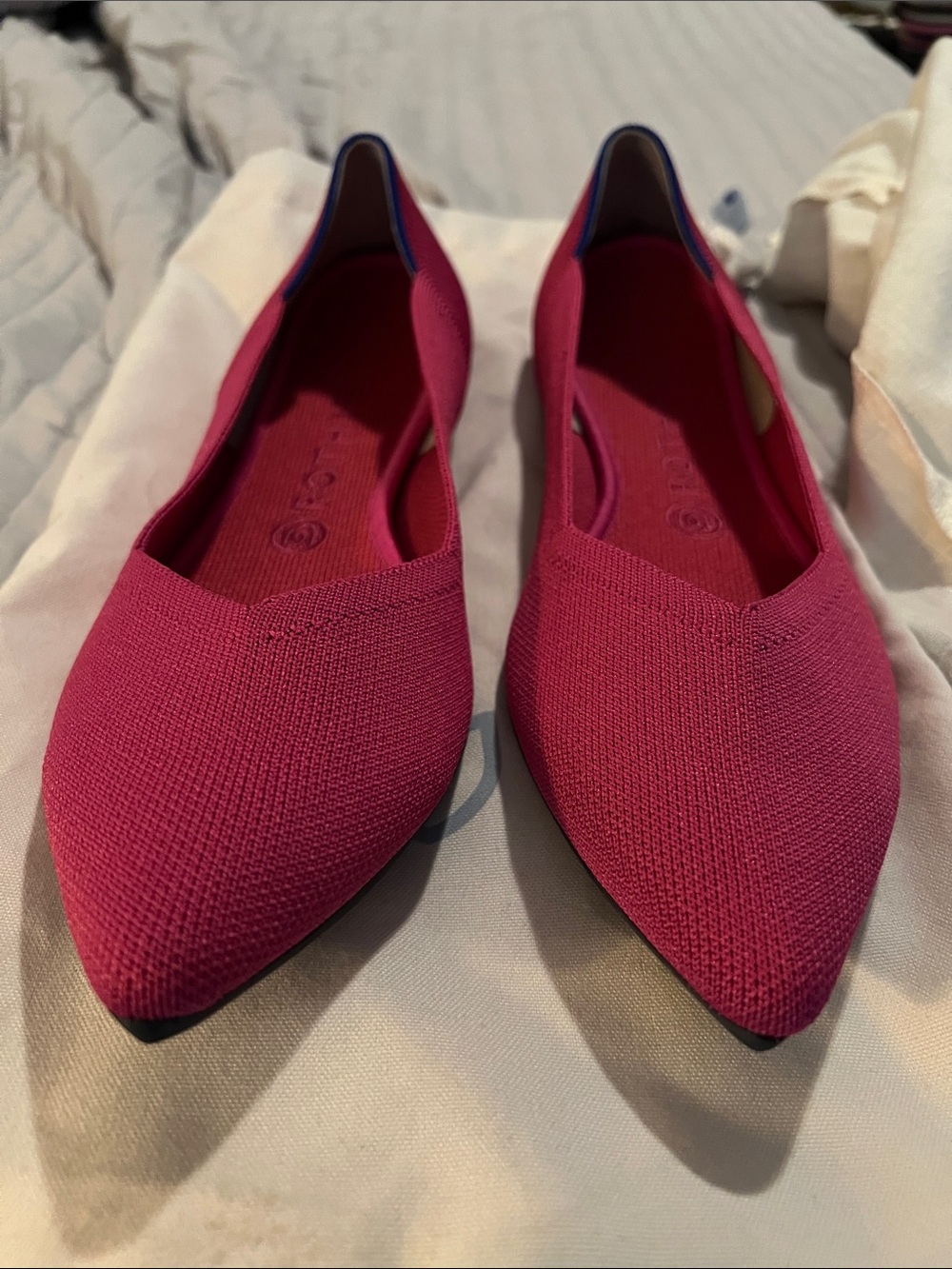 Pointed Knit Ballet Flats in Magenta 10.5